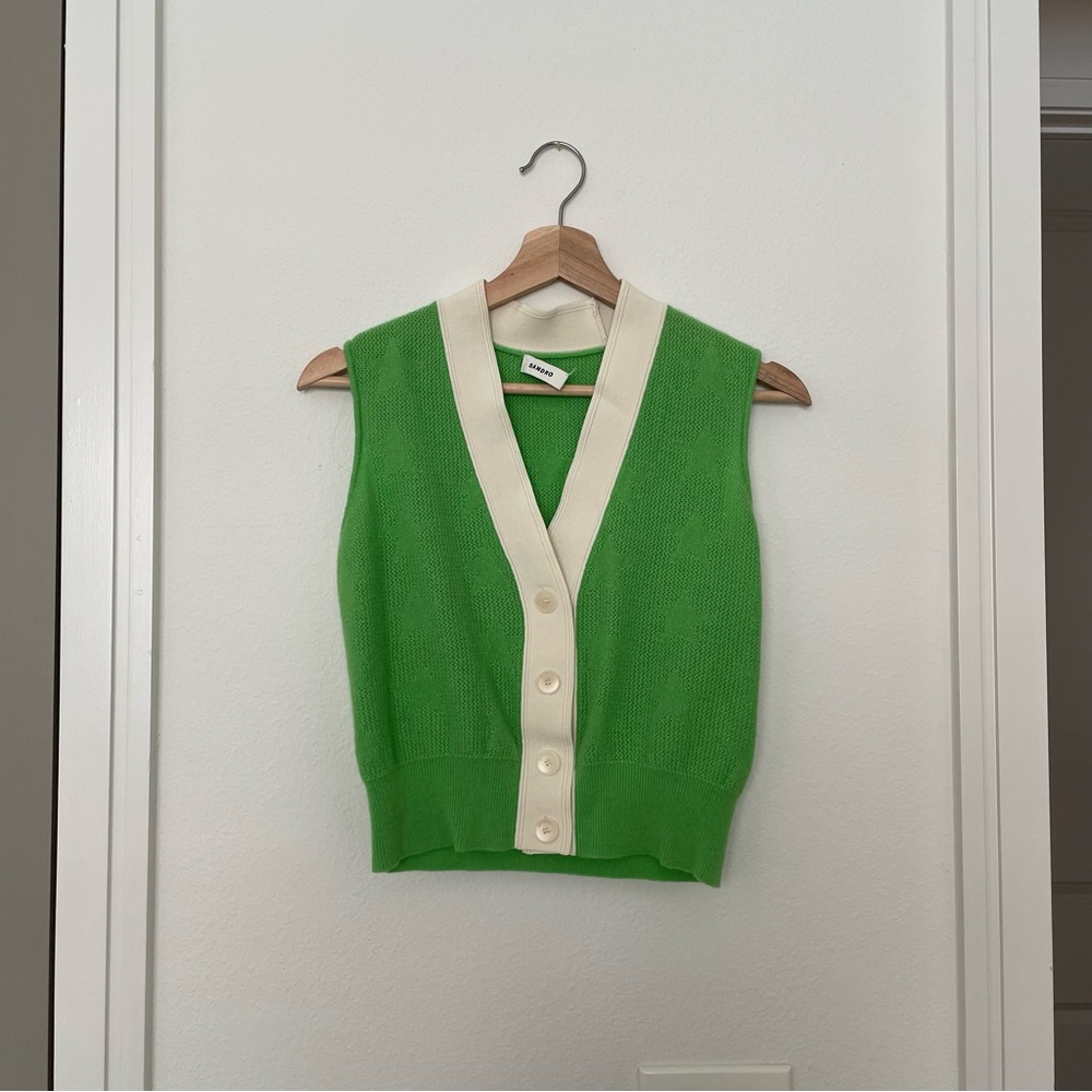 Sandro Cashmere Wool Blend Green Star Vest